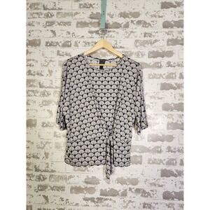 Clara Sun Woo‎ Top Large Tie Front Gray Slinky Knit Dolman Sleeve Printed Top